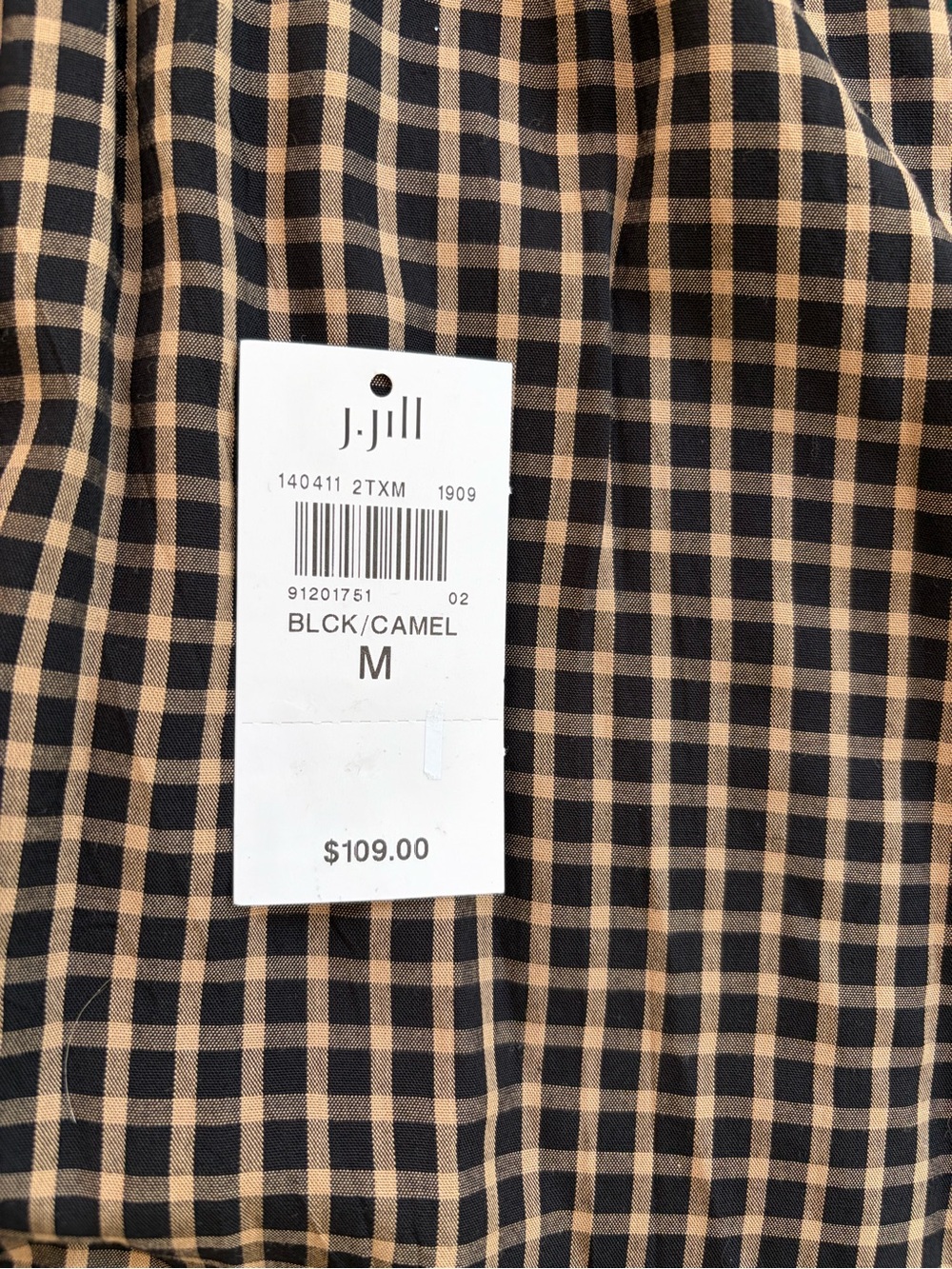 J Jill Mixed Media Midi Dress Black Camel Check Long Sleeve NWT Medium - Picture 4 of 9